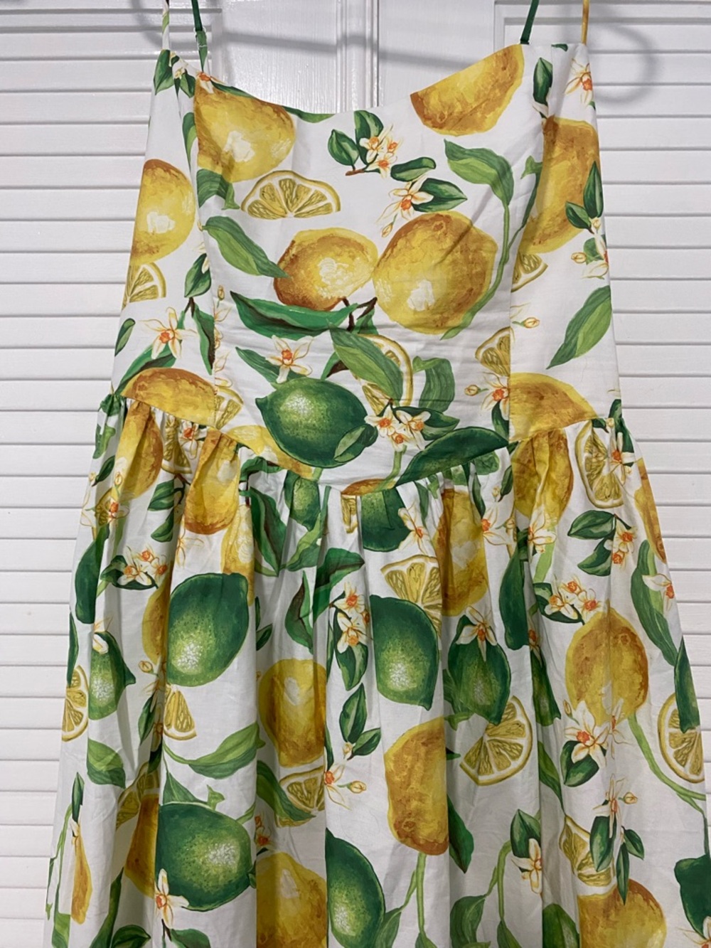 H&M White Midi Dress with Yellow Lemon and Green Leaf Print - Picture 4 of 6